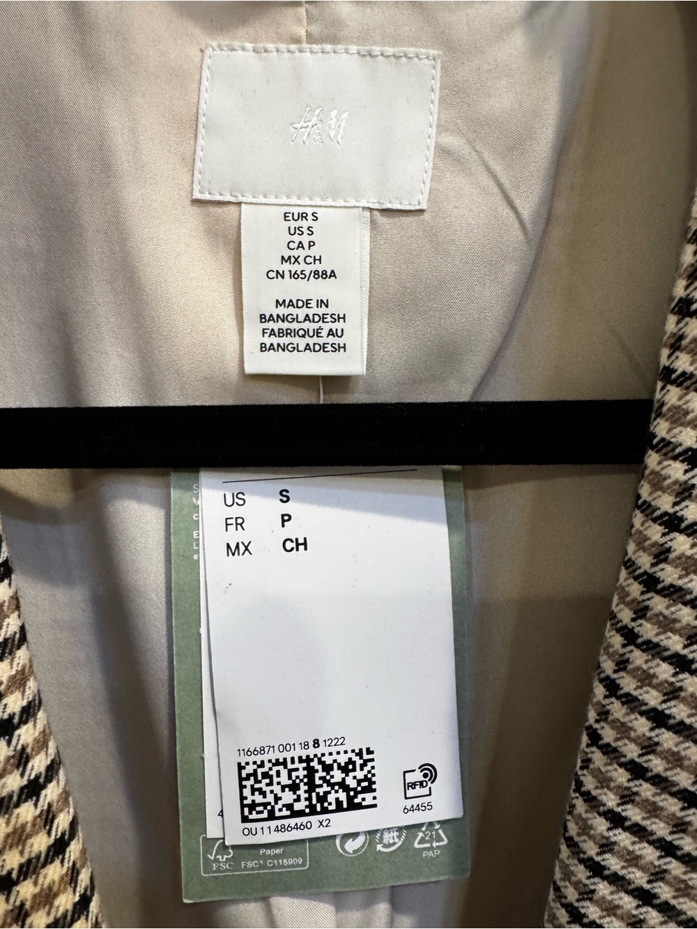H&M Oversized Houndstooth Blazer Beige Black Size Small NWT - Picture 2 of 2